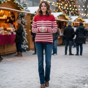 Levi's Sweater Top Size Small S Red White Stripe Long Sleeve Stretch Blouse NWT